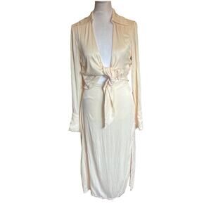 NICHOLAS K Sz S 2 TIE DRESS MAXI SHIRT DRESS IN OFF WHITE